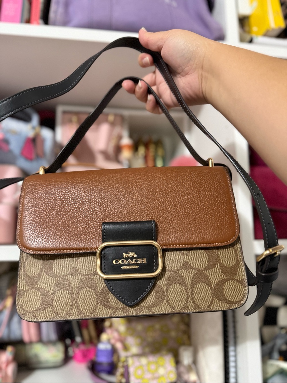 Coach Brown and Black Signature Crossbody Bag